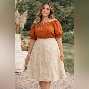 Edwards Linen Blend Embroidered Skirt Size 8 Cottagecore Boho Lined